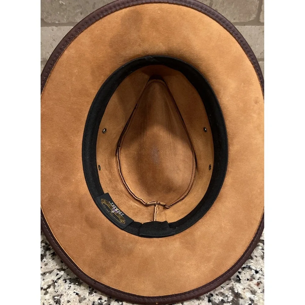 Henschel Osage Brown Cowhide Leather Safari Hat Mens Size Medium Indian Jones